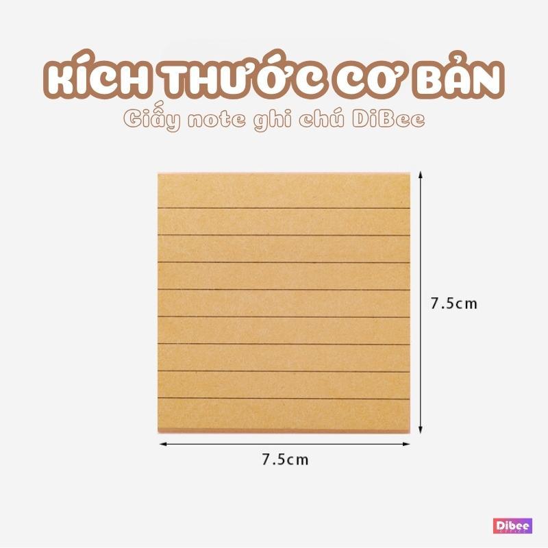 Giấy note ghi chú DiBee  2 màu, trơn, kẻ ngang, kẻ caro, phong cách vintage keo dán chắc chắn, trang trí decor NO70