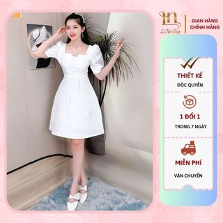 V2384 Đầm Xoè Cổ Vuông Chân Váy chữ A Đính Dây Đá Cách Điệu - Lina