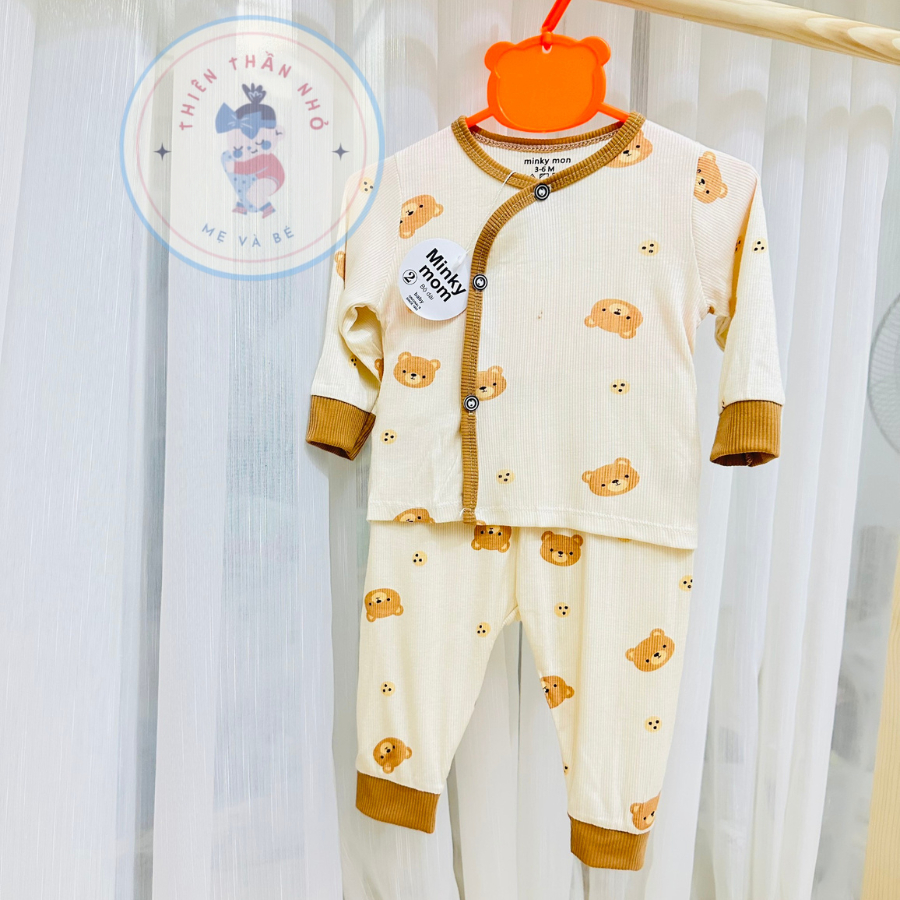 Bộ Dài Tay Thun Lạnh Cài Chéo Cho Bé Trai Bé Gái 3-9KG