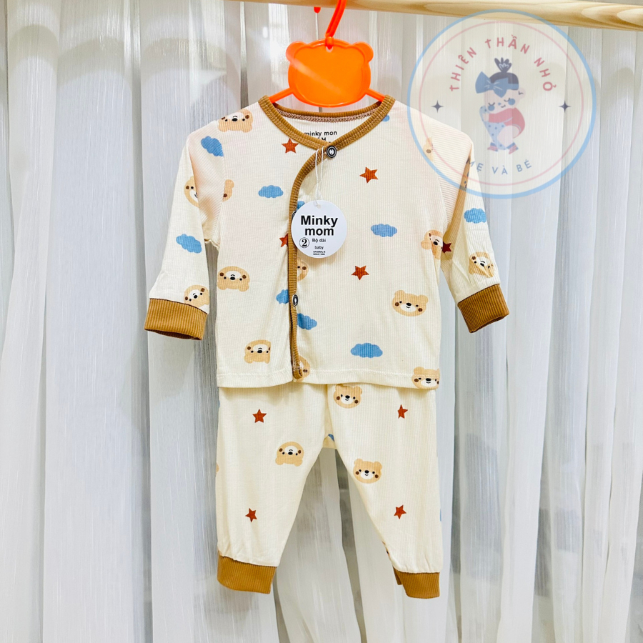 Bộ Dài Tay Thun Lạnh Cài Chéo Cho Bé Trai Bé Gái 3-9KG