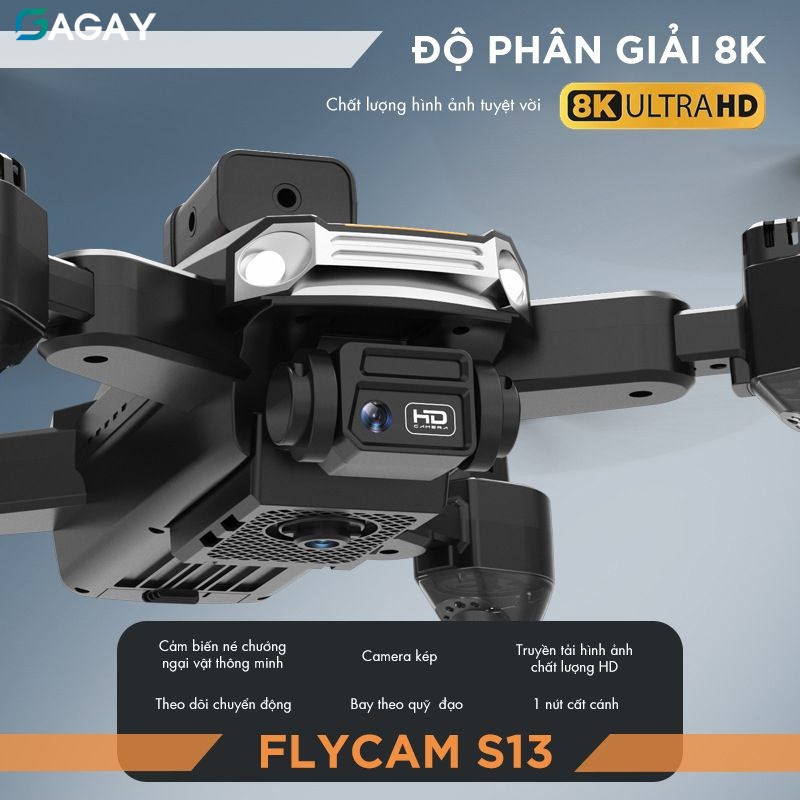 Flycam Mini S13 PRO máy bay không người lái tránh chướng ngoại vật, flycam mini giá rẻ, camera kép 8K bảo hành 12 tháng