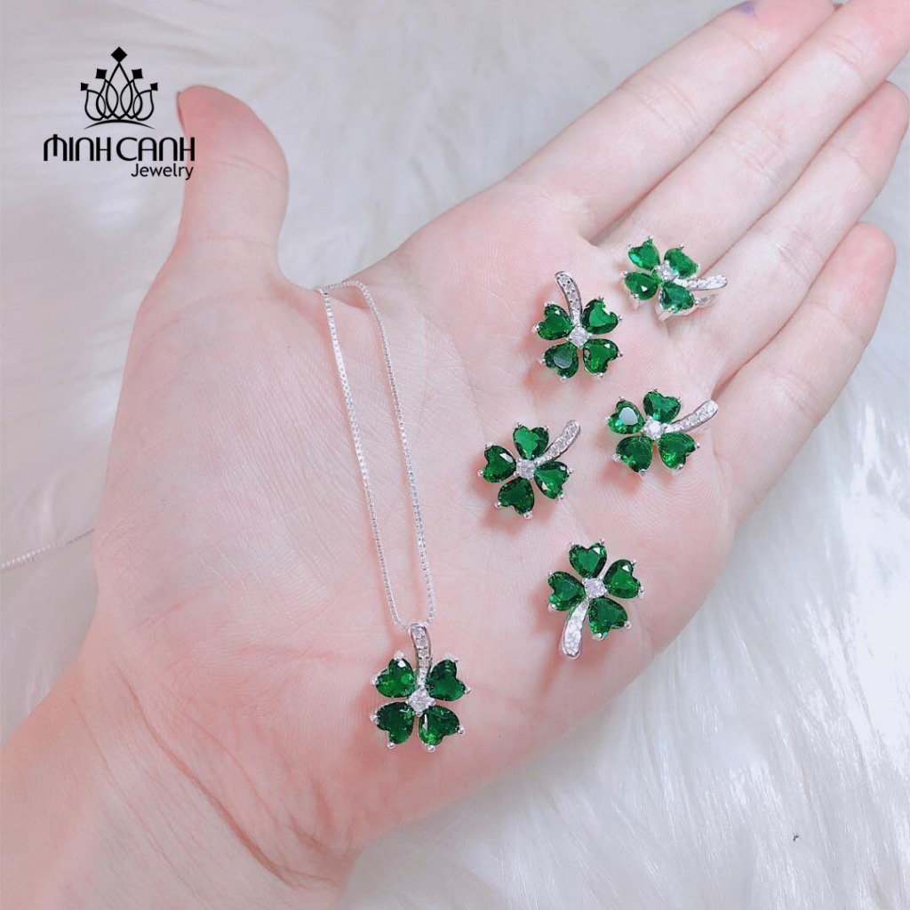 Dây Chuyền Cỏ 4 Lá Đá Xanh May Mắn - Minh Canh Jewelry