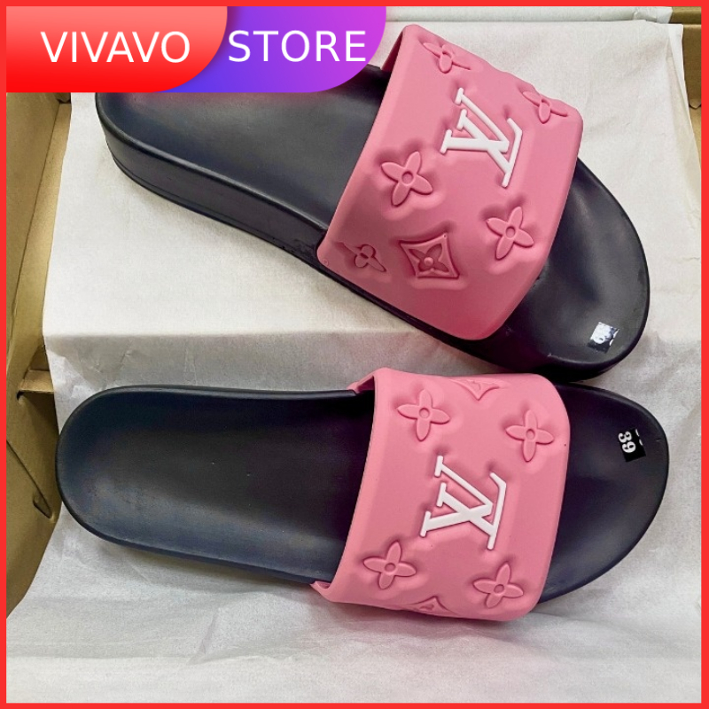 Dép lê thời trang quai ngang nam chữ LV quai đen đẹp.Hàng sẵn kho từ 38-43