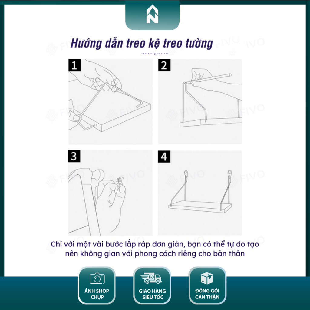 Kệ Treo Tường Không Khoan DTM01 Gỗ 17ly Chống Ẩm, Kệ Trang Trí 4 Màu Dễ Lắp Đặt | BigBuy360 - bigbuy360.vn