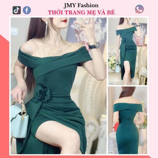 V4149 Váy xanh dự tiệc trễ vai thiết kế sang chảnh [Dolce Viva Colection (DVC)] váy đầm body eo đính hoa xẻ tà