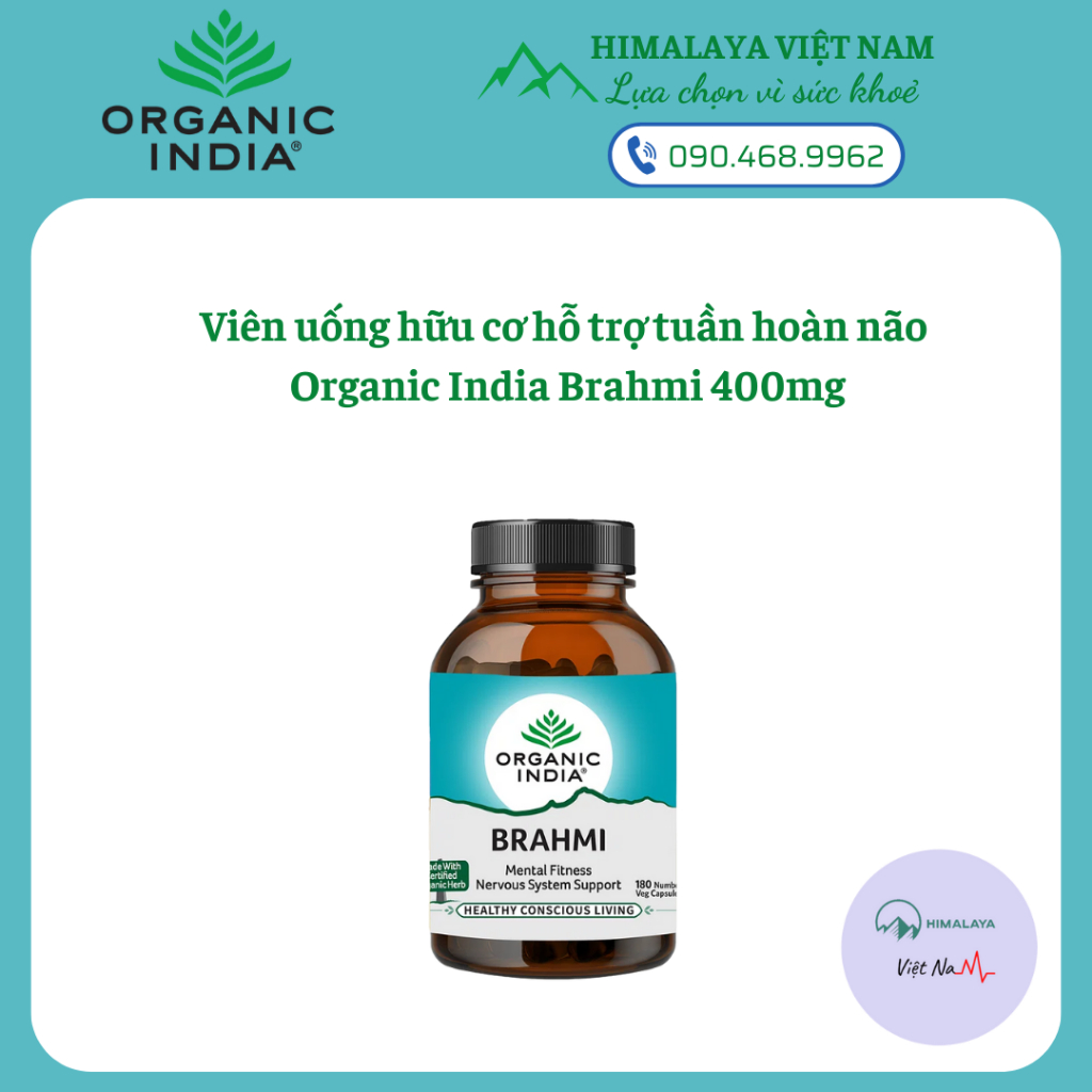 Viên uống hỗ trợ tuần hoàn não Organic India Brahmi 400mg