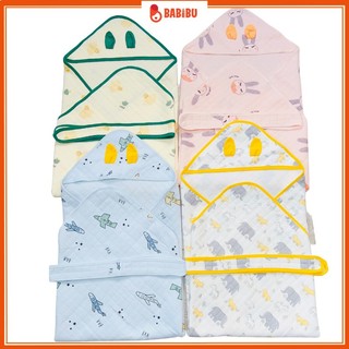 Chăn ủ cho bé sơ sinh sinh có mũ kích thước 90x90cm, kèm đai hình thú dễ thương babibu