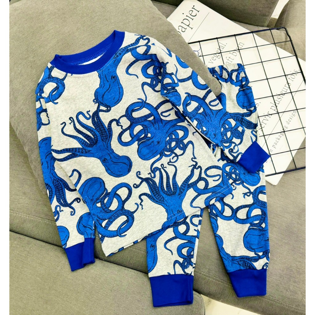 Đồ bộ bé trai, bộ ngủ dài tay cho bé trai size 8-25kg chất cotton mềm mịn mát co giãn tốt