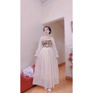 Váy gấm phối tơ CV dài L1