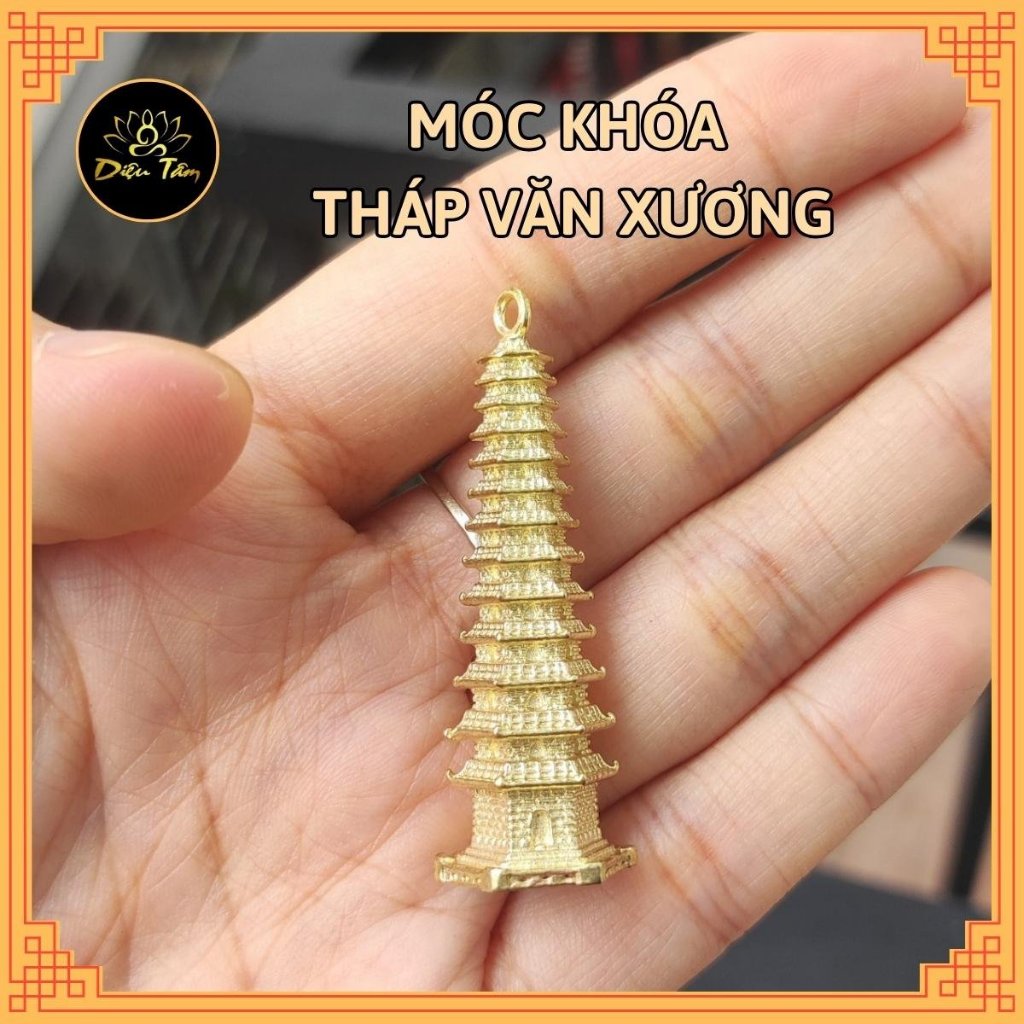 Móc Khóa Tháp văn xương 13 tầng móc chìa khóa đồng Trí Tuệ Công Danh đồ phong thủy shop Diệu Tâm-móc khóa tháp văn xương