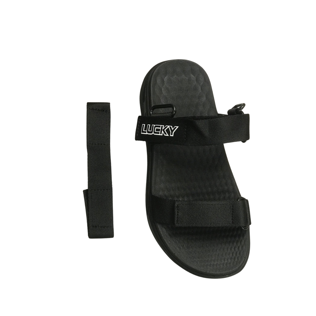 Giày Sandal 2 Quai Ngang Nam Nữ Lucky Unisex Quai Chéo Z Đen Siêu Nhẹ Siêu Bền - Tặng kèm vớ