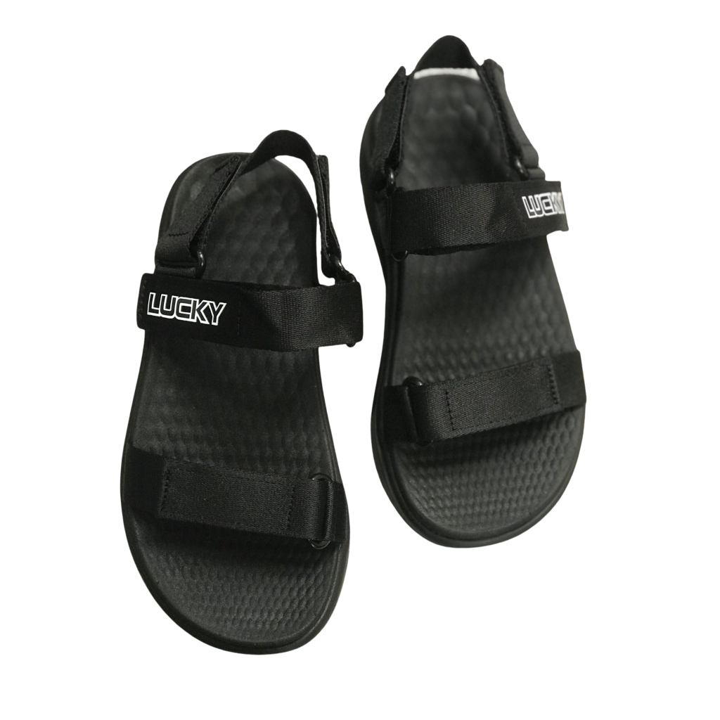 Giày Sandal 2 Quai Ngang Nam Nữ Lucky Unisex Quai Chéo Z Đen Siêu Nhẹ Siêu Bền - Tặng kèm vớ