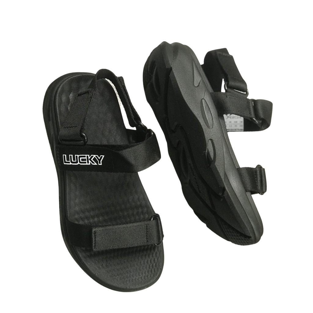 Giày Sandal 2 Quai Ngang Nam Nữ Lucky Unisex Quai Chéo Z Đen Siêu Nhẹ Siêu Bền - Tặng kèm vớ