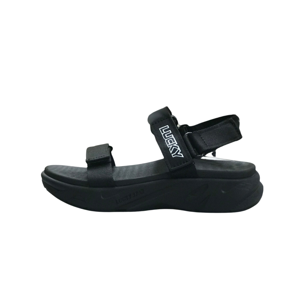 Giày Sandal 2 Quai Ngang Nam Nữ Lucky Unisex Quai Chéo Z Đen Siêu Nhẹ Siêu Bền - Tặng kèm vớ