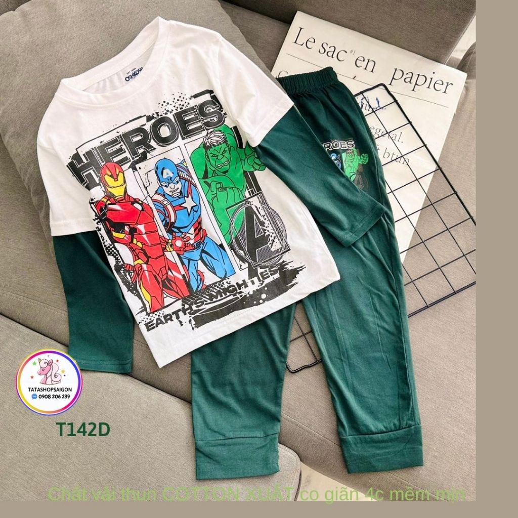 Bộ quần áo thu đông cho bé trai dài tay size đại chất cotton kiểu thể thao đẹp T142