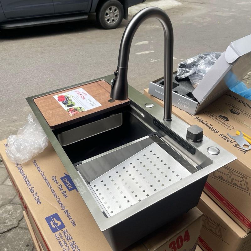 Combo chậu 1 hố kèm vòi đa năng inox sus 304