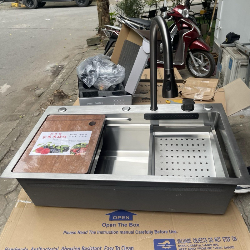 Combo chậu 1 hố kèm vòi đa năng inox sus 304