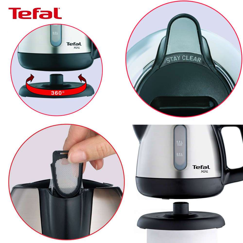 Ấm siêu tốc mini Inox 304 dung tích 0.8L cực kì tiện lợi Tefal BI81252A - Hàng chính hãng bảo hành 2 năm