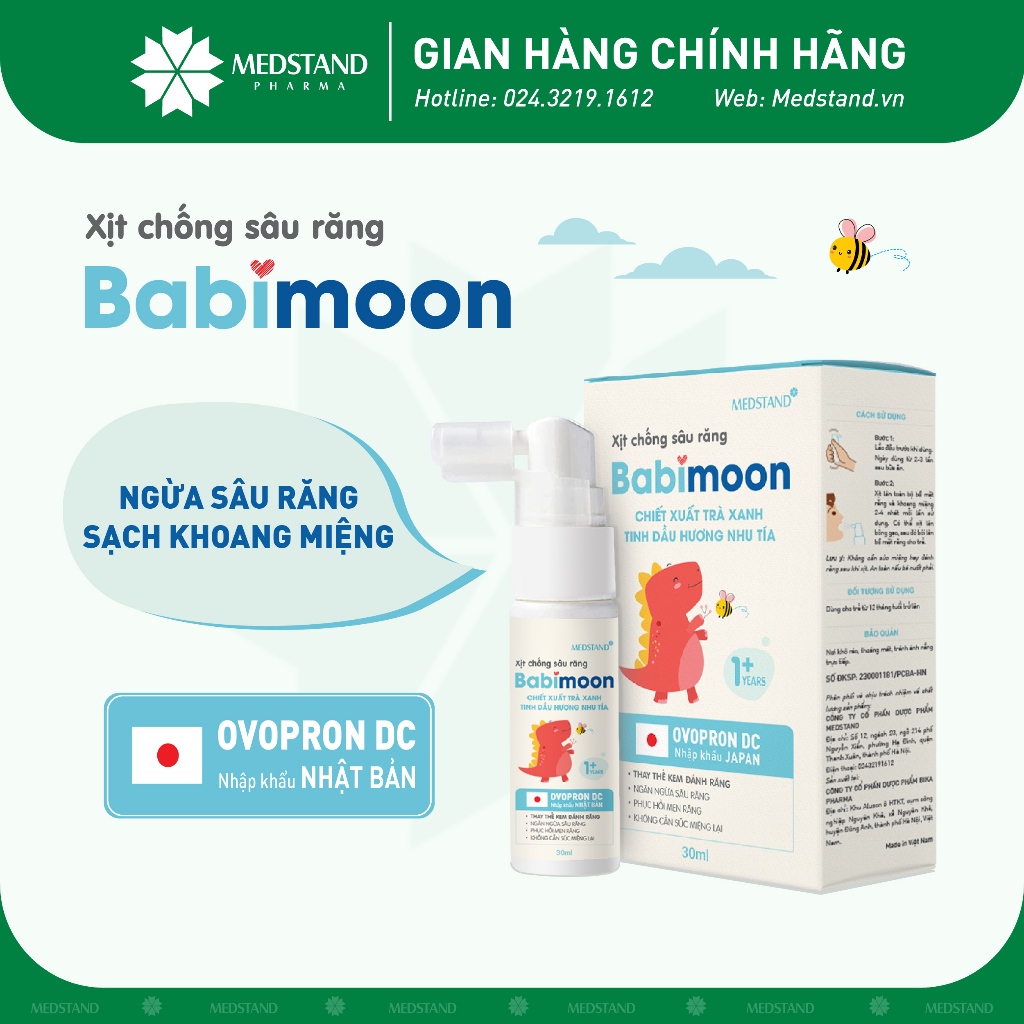 Xịt chống sâu răng trẻ em, giúp làm sạch miệng, khử mùi hôi, bảo vệ men răng chắc khoẻ MEDSTAND Babimoon (Chai 30ml)