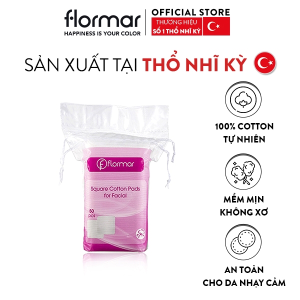 Bông tẩy trang Flormar Square Cotton Pads For Facial 50 miếng