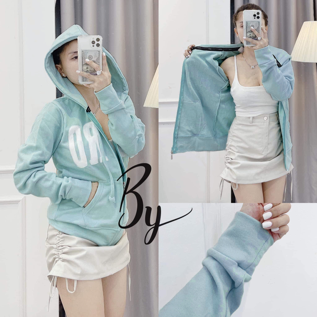 Áo Khoác Nữ BUBGUM Chữ Thêu AERO Chất Liệu Thun Gân 4 Túi Freesize 60kg