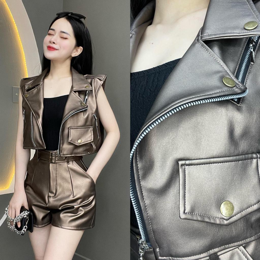 Áo Da Thiết Kế Croptop Cộc Tay Kéo Khóa Túi Kiểu Phá Cách Dành Cho Nữ A314 - Thanh Tự