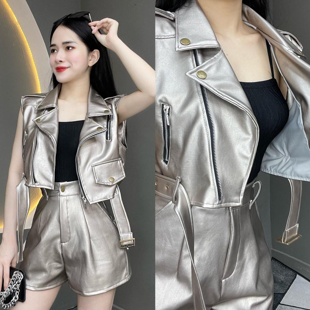 Áo Da Thiết Kế Croptop Cộc Tay Kéo Khóa Túi Kiểu Phá Cách Dành Cho Nữ A314 - Thanh Tự