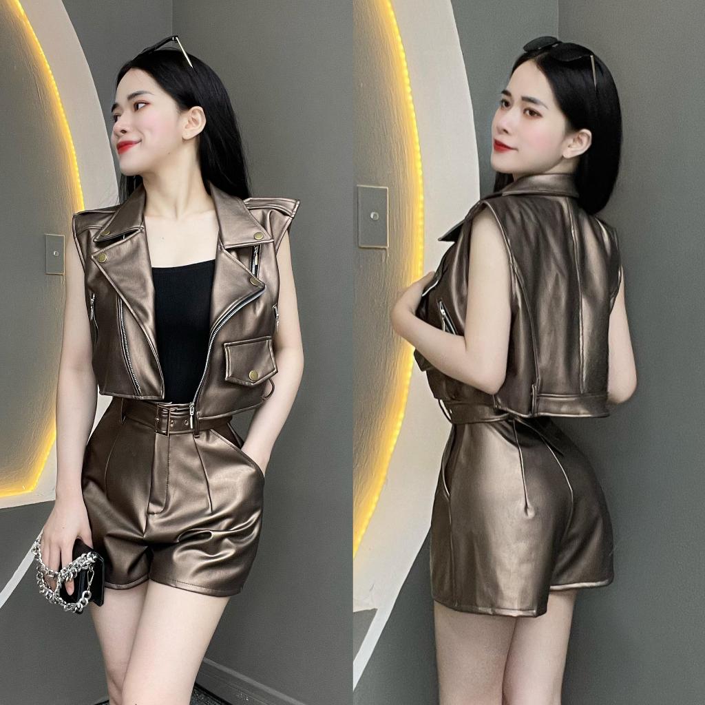 Áo Da Thiết Kế Croptop Cộc Tay Kéo Khóa Túi Kiểu Phá Cách Dành Cho Nữ A314 - Thanh Tự