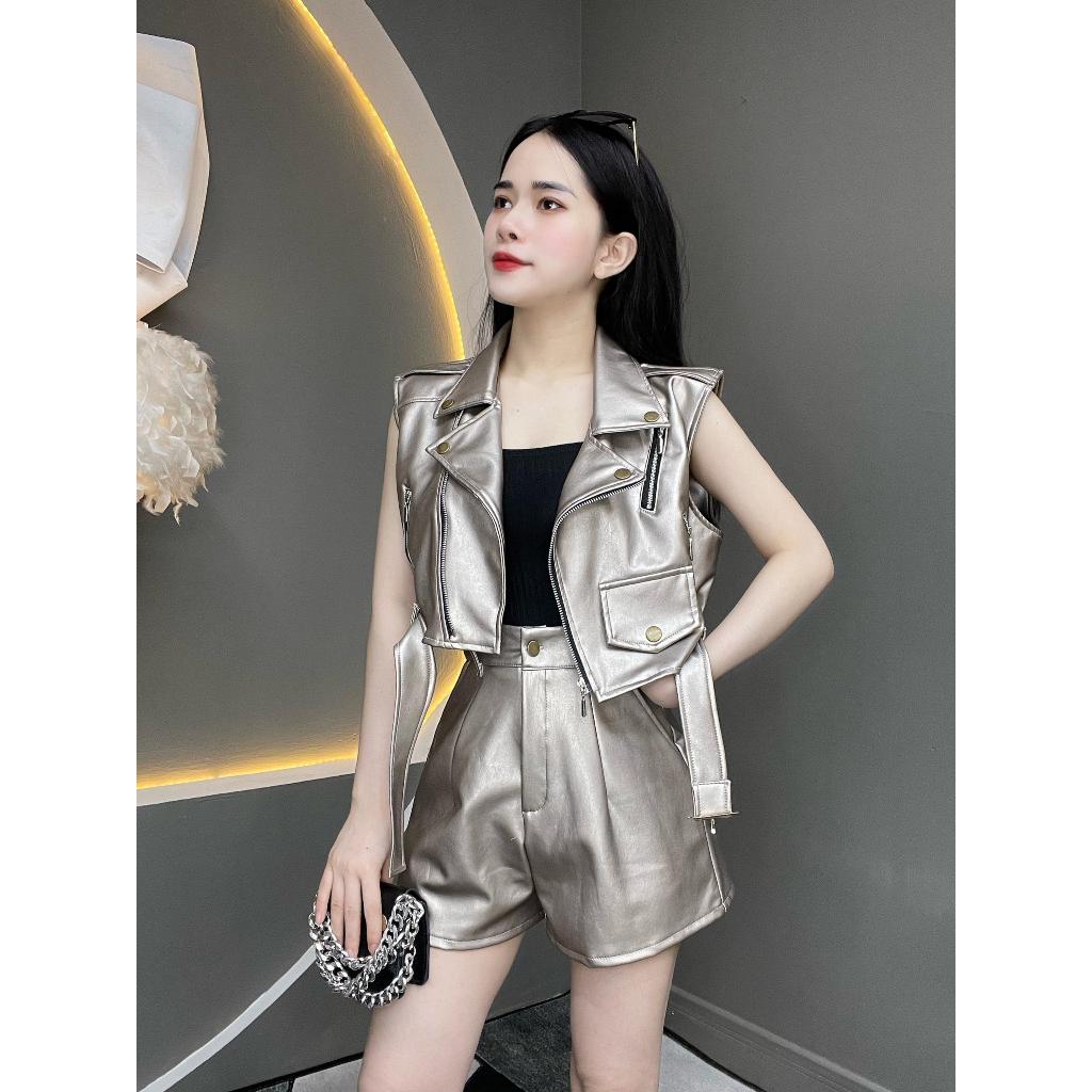 Áo Da Thiết Kế Croptop Cộc Tay Kéo Khóa Túi Kiểu Phá Cách Dành Cho Nữ A314 - Thanh Tự