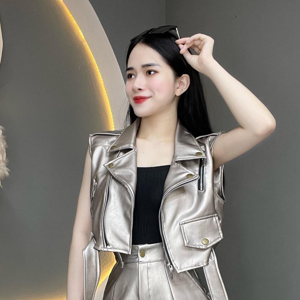 Áo Da Thiết Kế Croptop Cộc Tay Kéo Khóa Túi Kiểu Phá Cách Dành Cho Nữ A314 - Thanh Tự