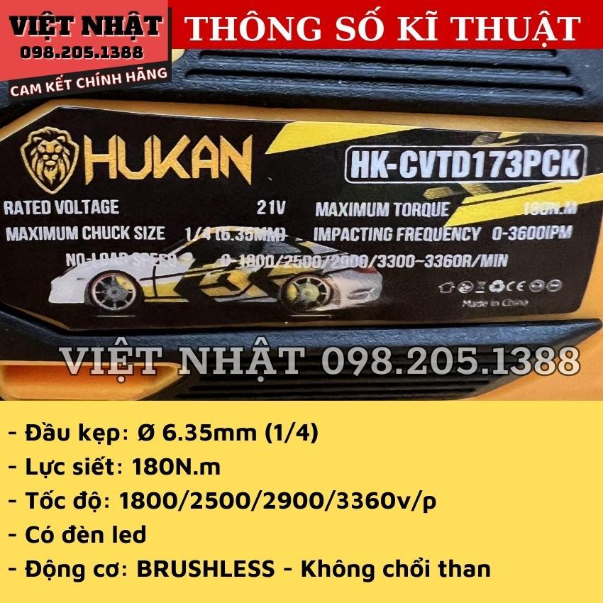 Máy chuyên vít Hukan TD173  động cơ không chổi than, 4 cấp chỉnh lực,kèm 2 pin 10 cell chân phổ thông