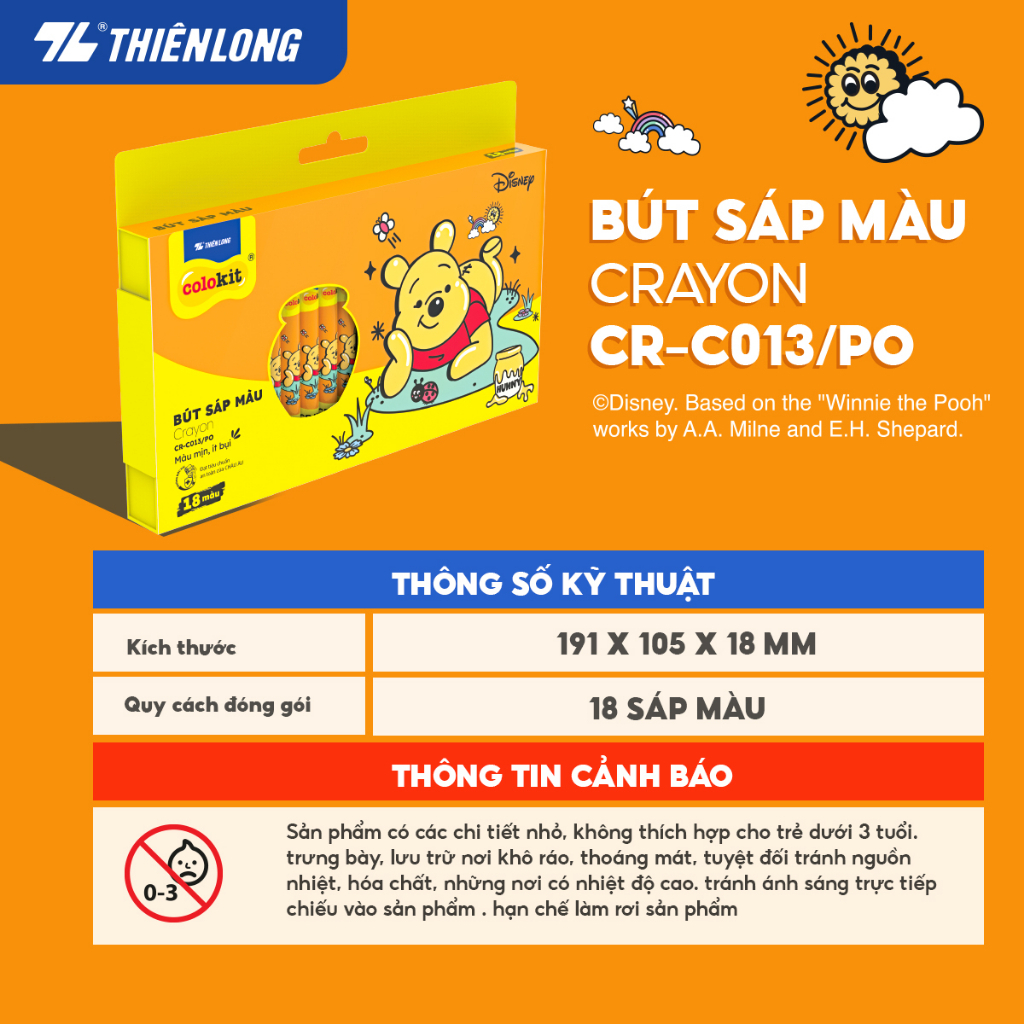 Bút sáp 18 màu Disney Pooh Thiên Long Colokit CR-C013/PO