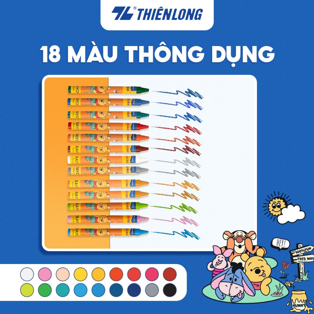 Bút sáp 18 màu Disney Pooh Thiên Long Colokit CR-C013/PO