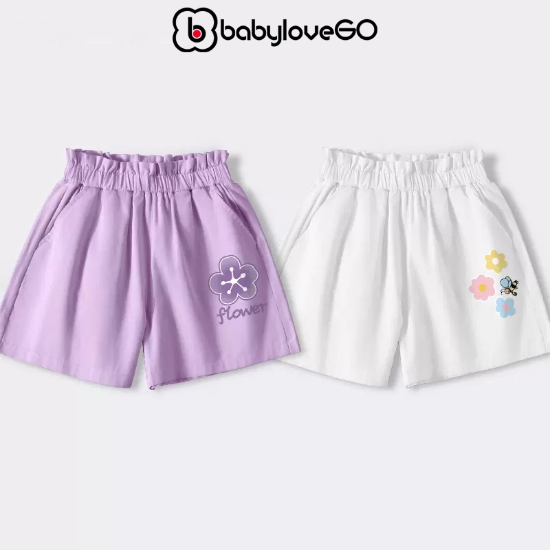 Combo 2 quần đùi bé gái BabyloveGO 2024 quần short kaki cho bé cạp chun co giãn mềm mịn thoáng mát