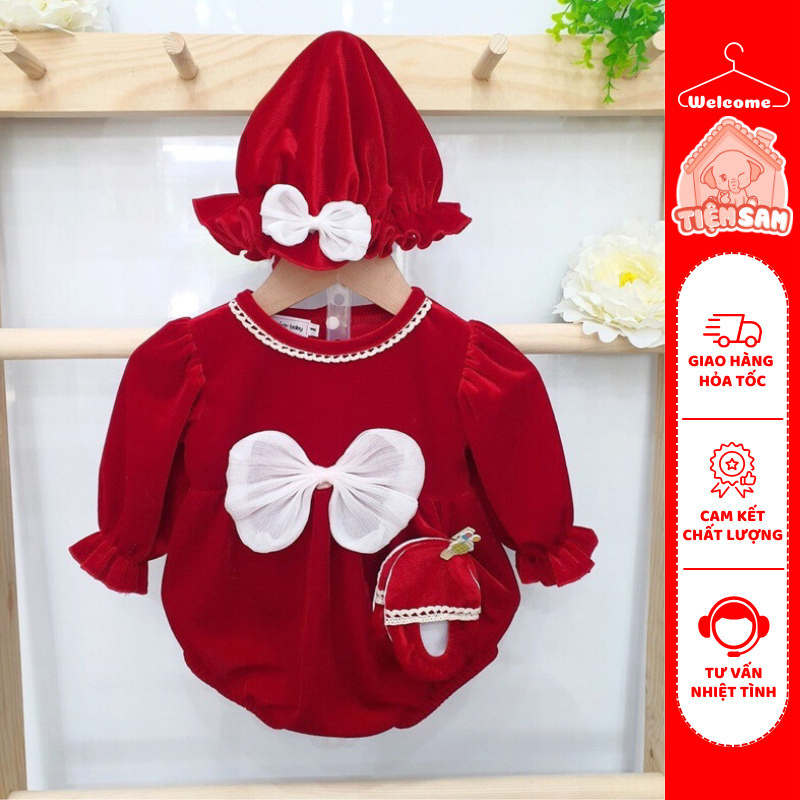Body Nhung Kèm Mũ Và Giày - Set Combo 3 Váy + Mũ + Giày Thiết Kế Cực Xinh Cho Trẻ Em Và Trẻ Sơ Sinh