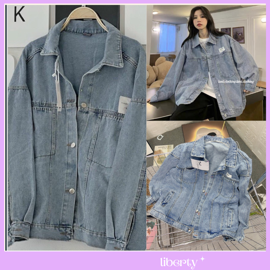 Áo Khoác Jeans  Bò Logo Trắng Màu Xanh Nhạt Nam NỮ Mặc Đẹp