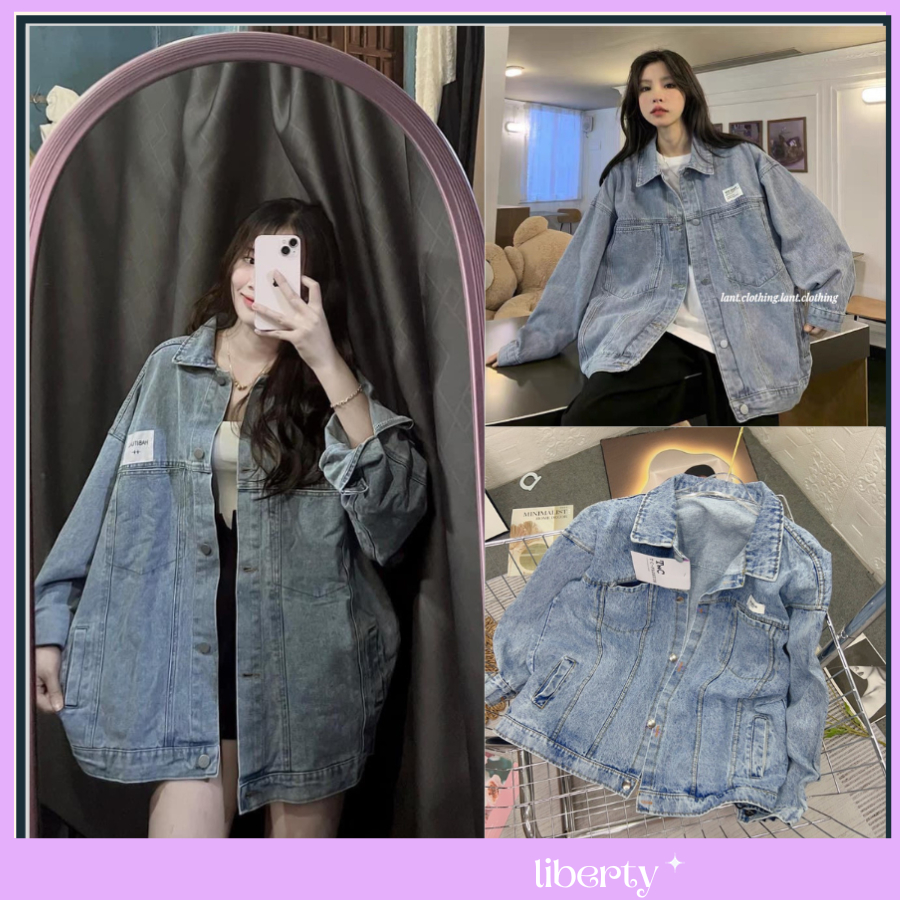 Áo Khoác Jeans  Bò Logo Trắng Màu Xanh Nhạt Nam NỮ Mặc Đẹp