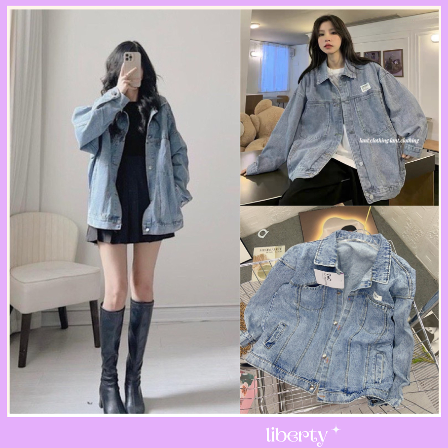 Áo Khoác Jeans  Bò Logo Trắng Màu Xanh Nhạt Nam NỮ Mặc Đẹp