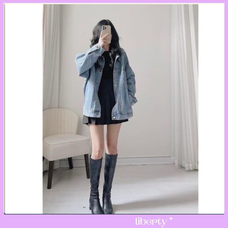 Áo Khoác Jeans  Bò Logo Trắng Màu Xanh Nhạt Nam NỮ Mặc Đẹp