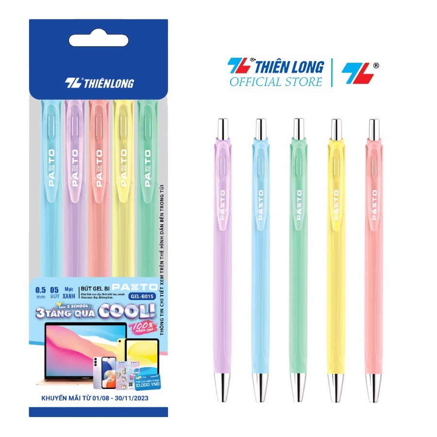 Bút gel B màu Pastel Thiên Long Pazto GEL-B015 - Mực xanh