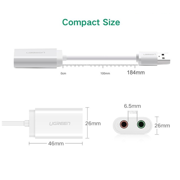 Card sound USB 2.0 to 3.5mm chính hãng Ugreen 30143 cao cấp