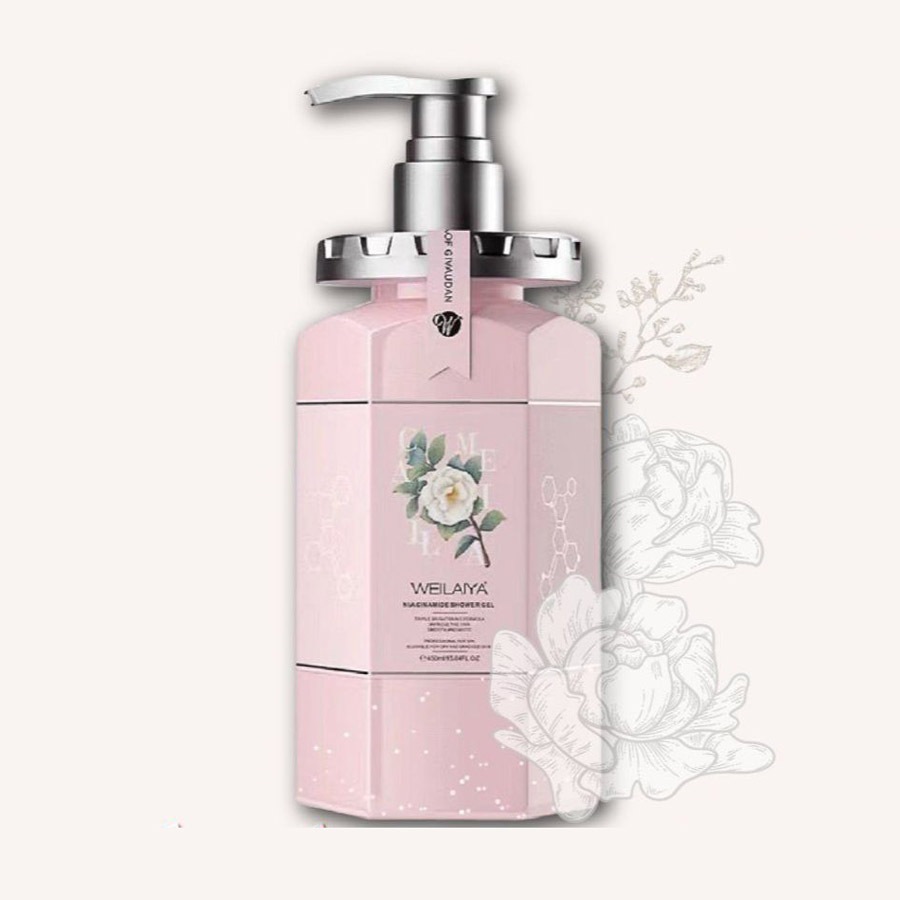 Sữa tắm nước hoa trắng da Weilaiya, tinh chất hoa hồng Damask và hoa trà Niacinamide 450ml, hàng chính hãng