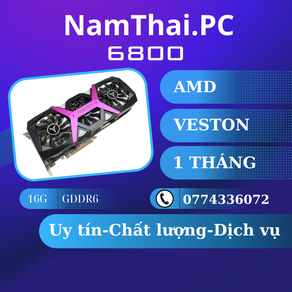 Card màn hình Yeston RX6800-16G D6 PB bảo hành 1 tháng 1 đổi 1 trong 7 ngày
