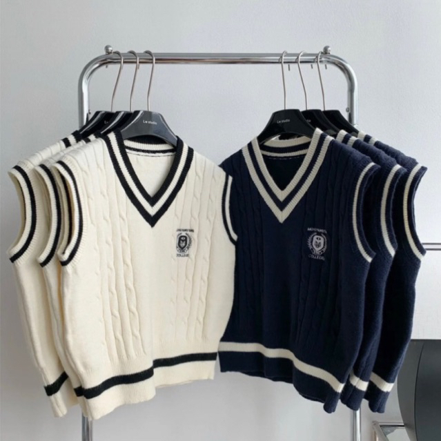 Áo Gile len nội địa Hàn Quốc, cổ chữ V, style nữ sinh
