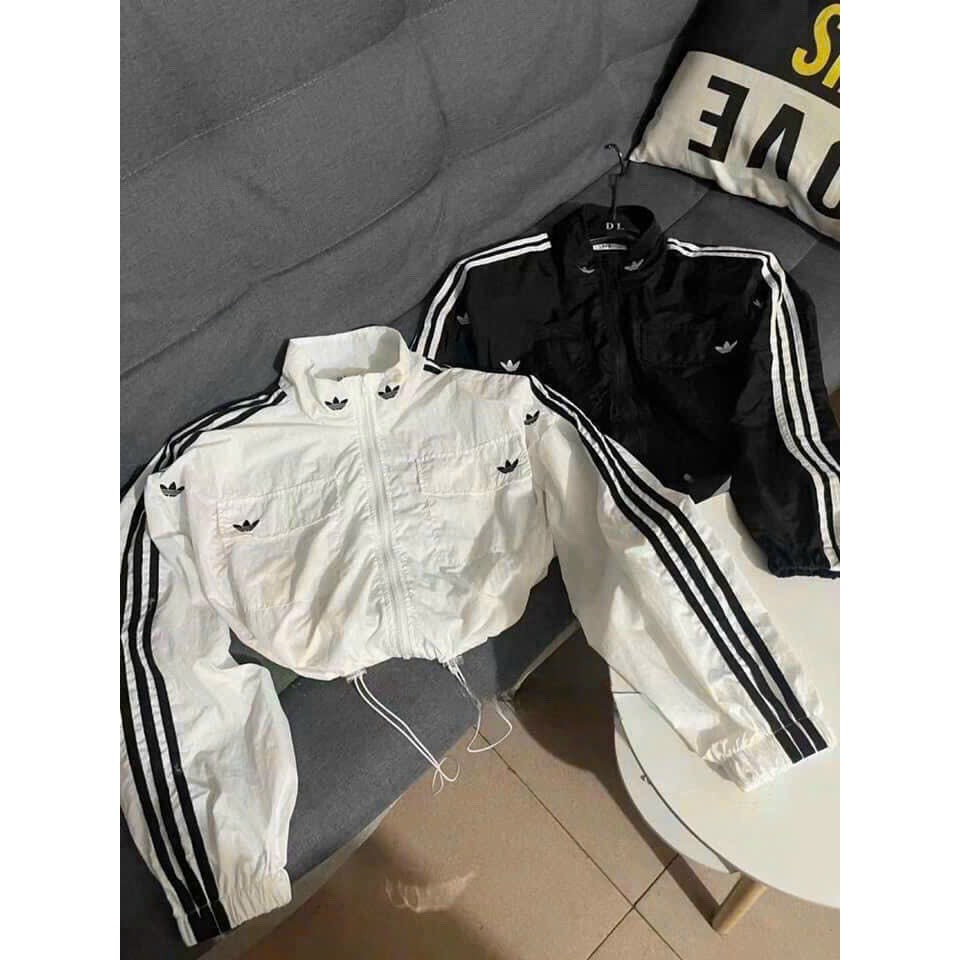 Áo khoác dù lửng form rộng dây rút eo túi hộp 3 SỌC LỬNG thêu logo adidas unisex nam nữ cá tính năng động