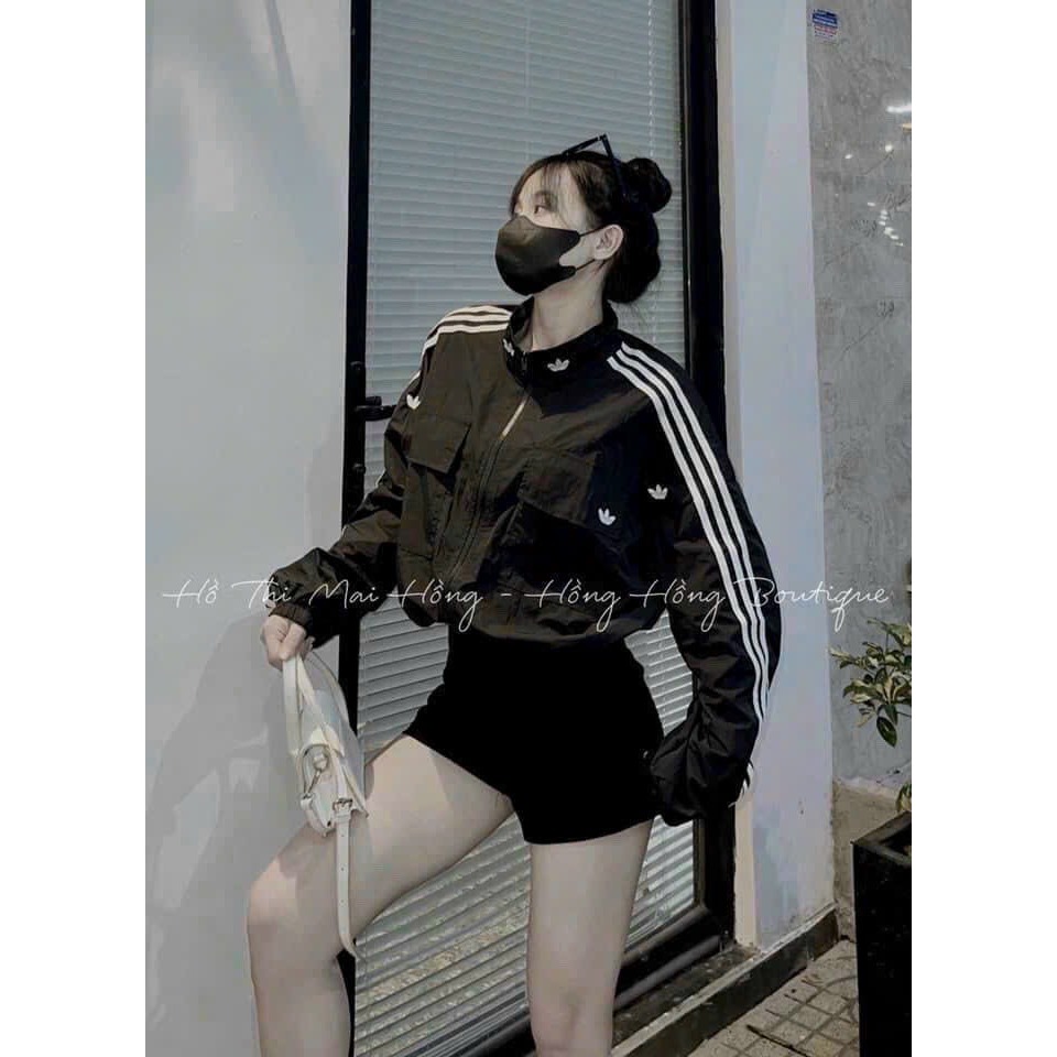 Áo khoác dù lửng form rộng dây rút eo túi hộp 3 SỌC LỬNG thêu logo adidas unisex nam nữ cá tính năng động