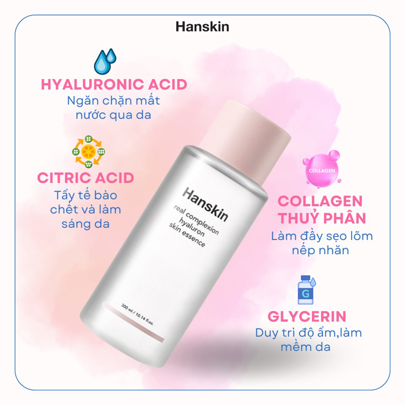 Nước thần HANSKIN Real Complexion Hyaluron Skin Essence căng bóng 300ml
