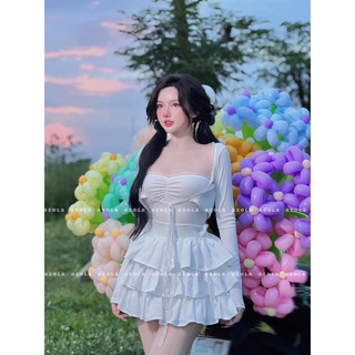 set 3 món áo cúp chân váy tơ và cột dây trước