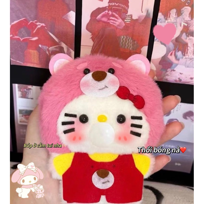 🎀  🍓Gấu Nhồi Bông Hello Kitty Thổi Bong Bóng Dễ Thương🎀