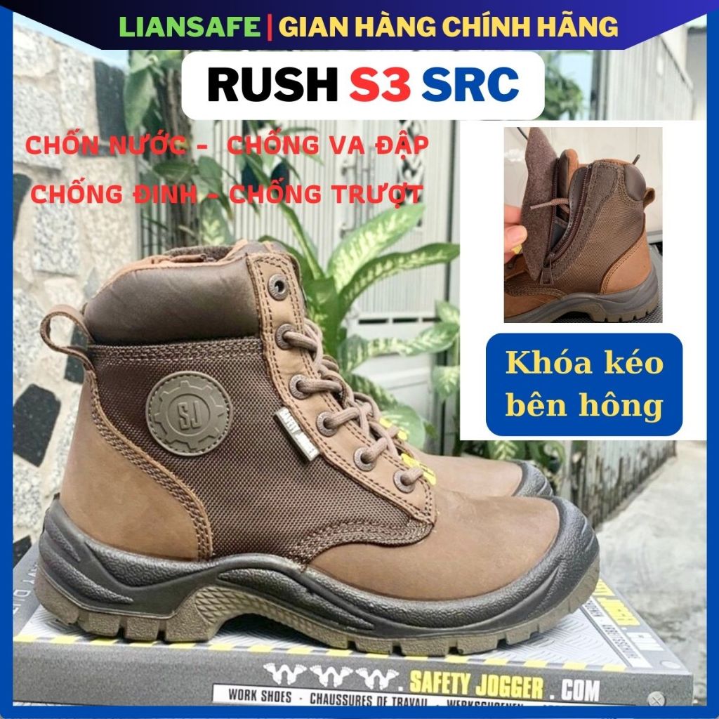 Giày bảo hộ lao động nam cổ cao Safety Jogger Rush S3 thời trang chống đinh công trình - khóa kéo - mũi thép